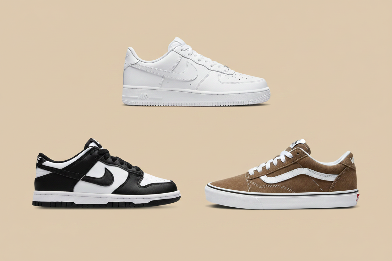 Sneakers flat lay beige