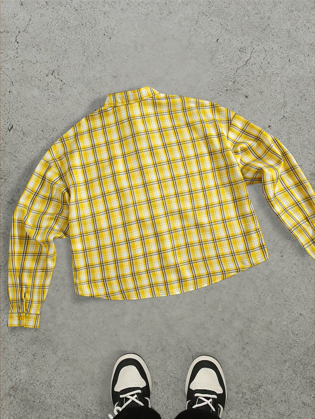 Camicia a Quadri Gialla Manica Lunga - Stile Streetwear Super Loose