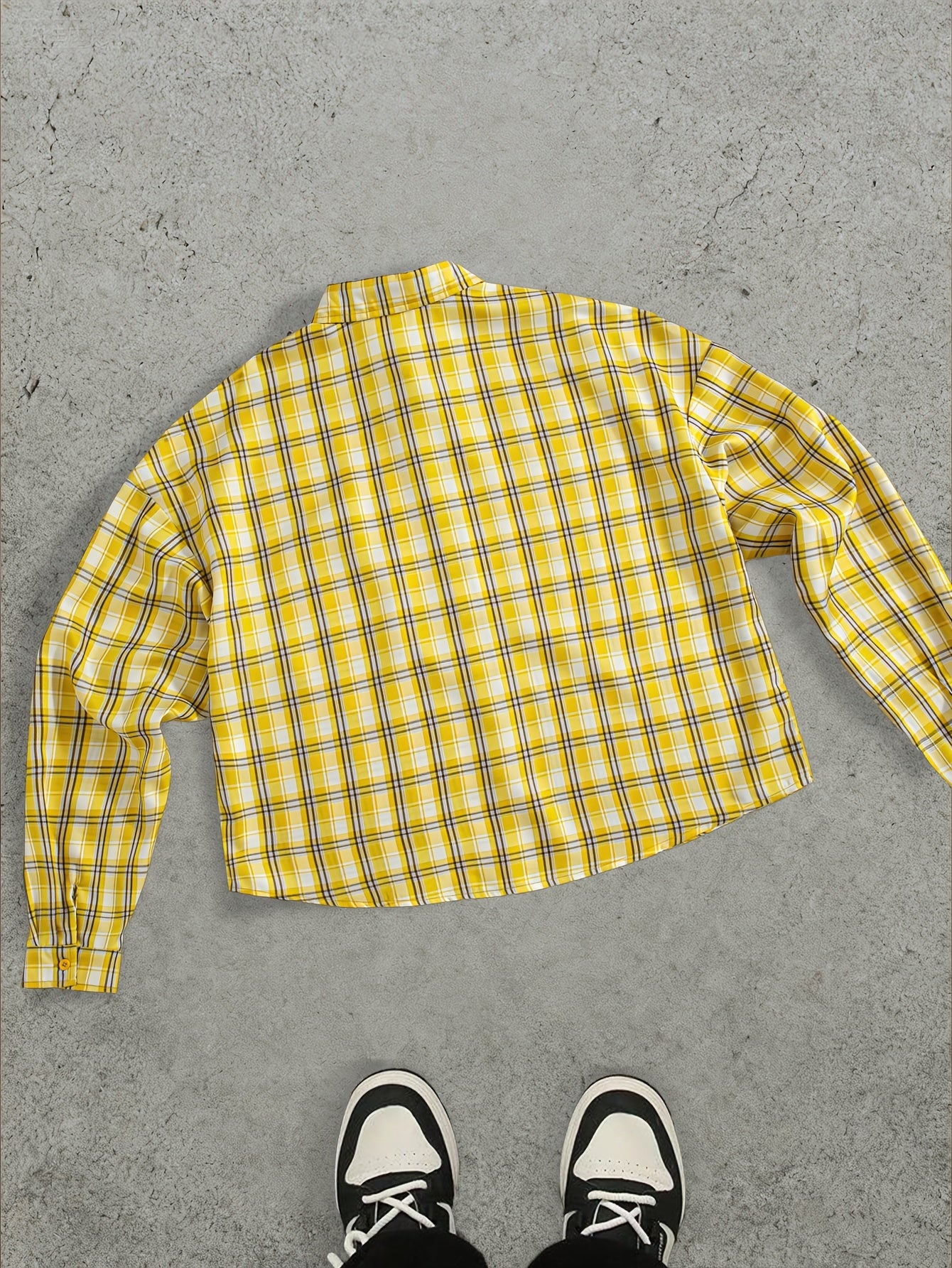 Camicia a Quadri Gialla Manica Lunga - Stile Streetwear Super Loose