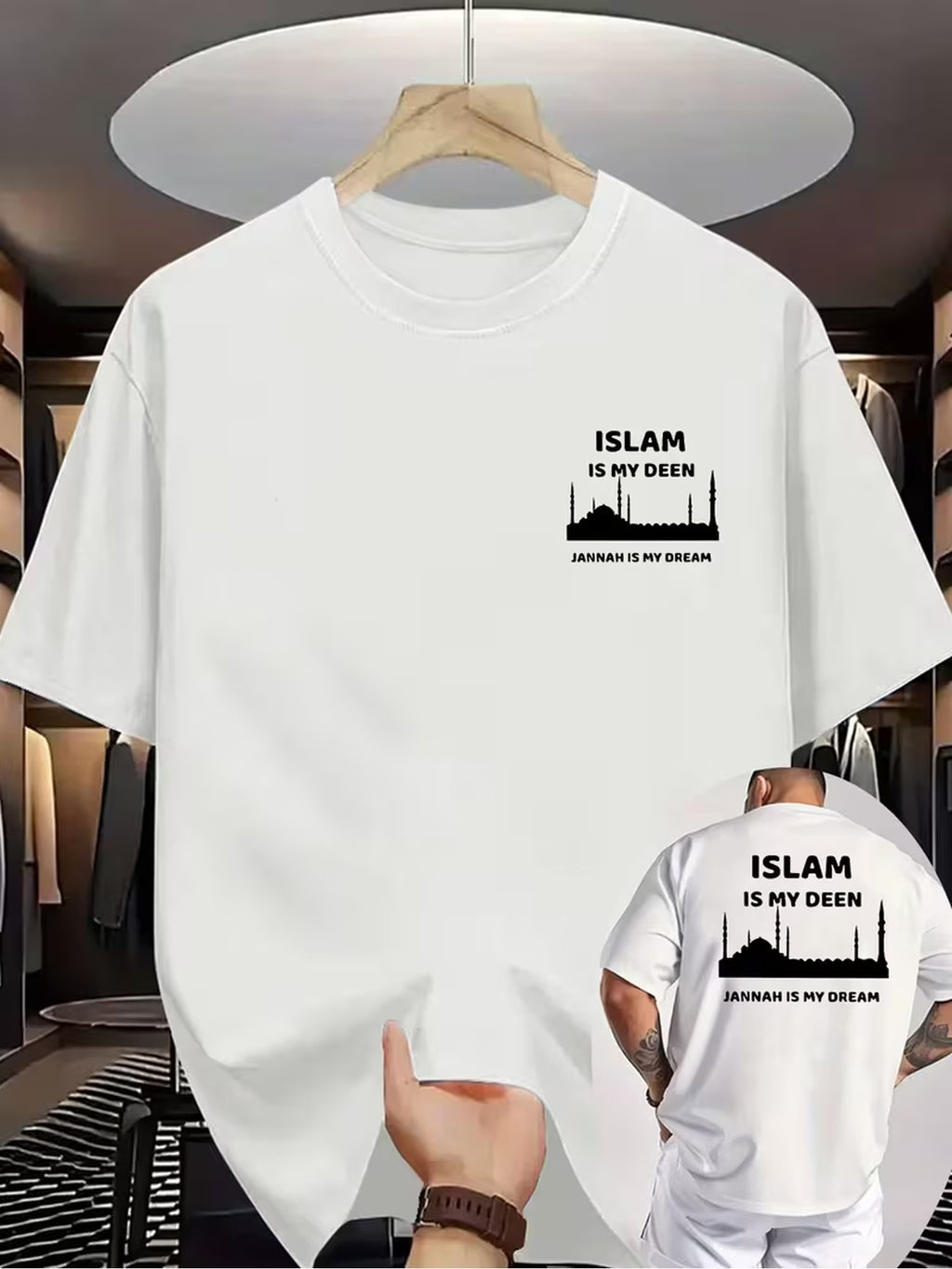 T-Shirt con scritta "ISLAM IS MY DEEN, JANNAH IS MY DREAM"