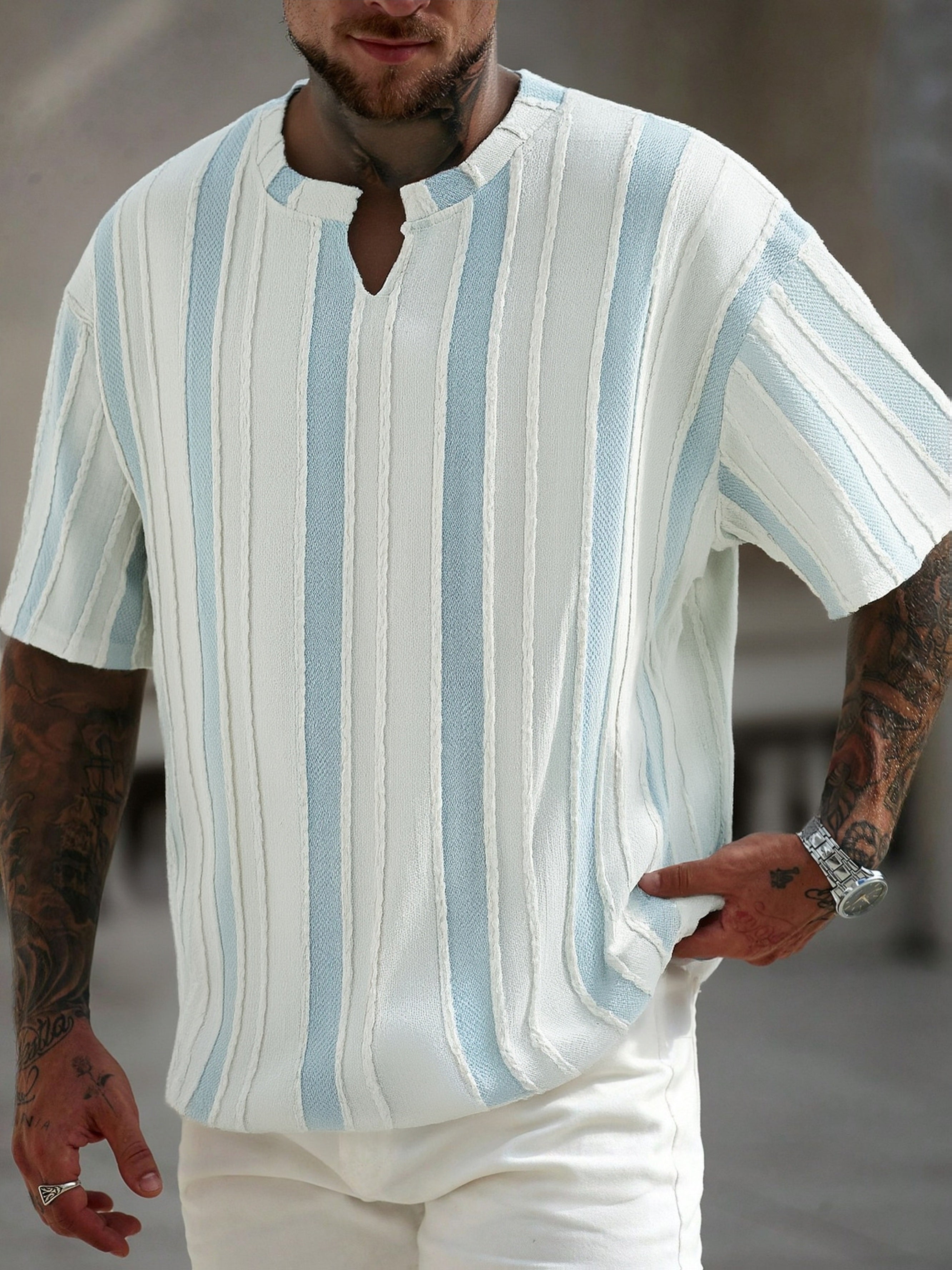 T-shirt a Righe Manica Corta