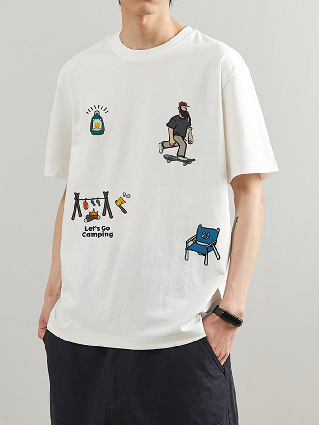 T-shirt Uomo Stile Vintage Americana con Stampa Grafica