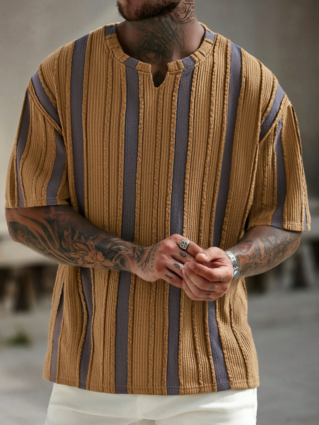 T-shirt a Righe Manica Corta