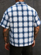 Camicia Uomo a Quadri Blu Manica Corta