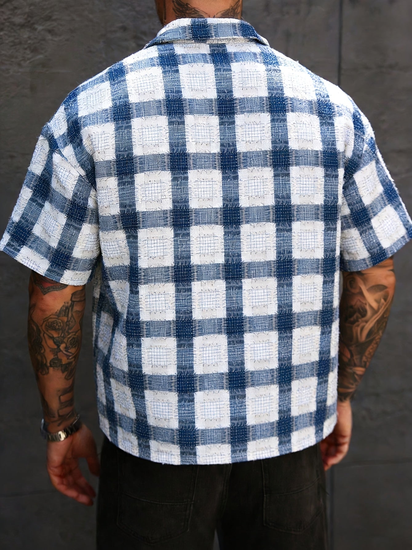Camicia Uomo a Quadri Blu Manica Corta