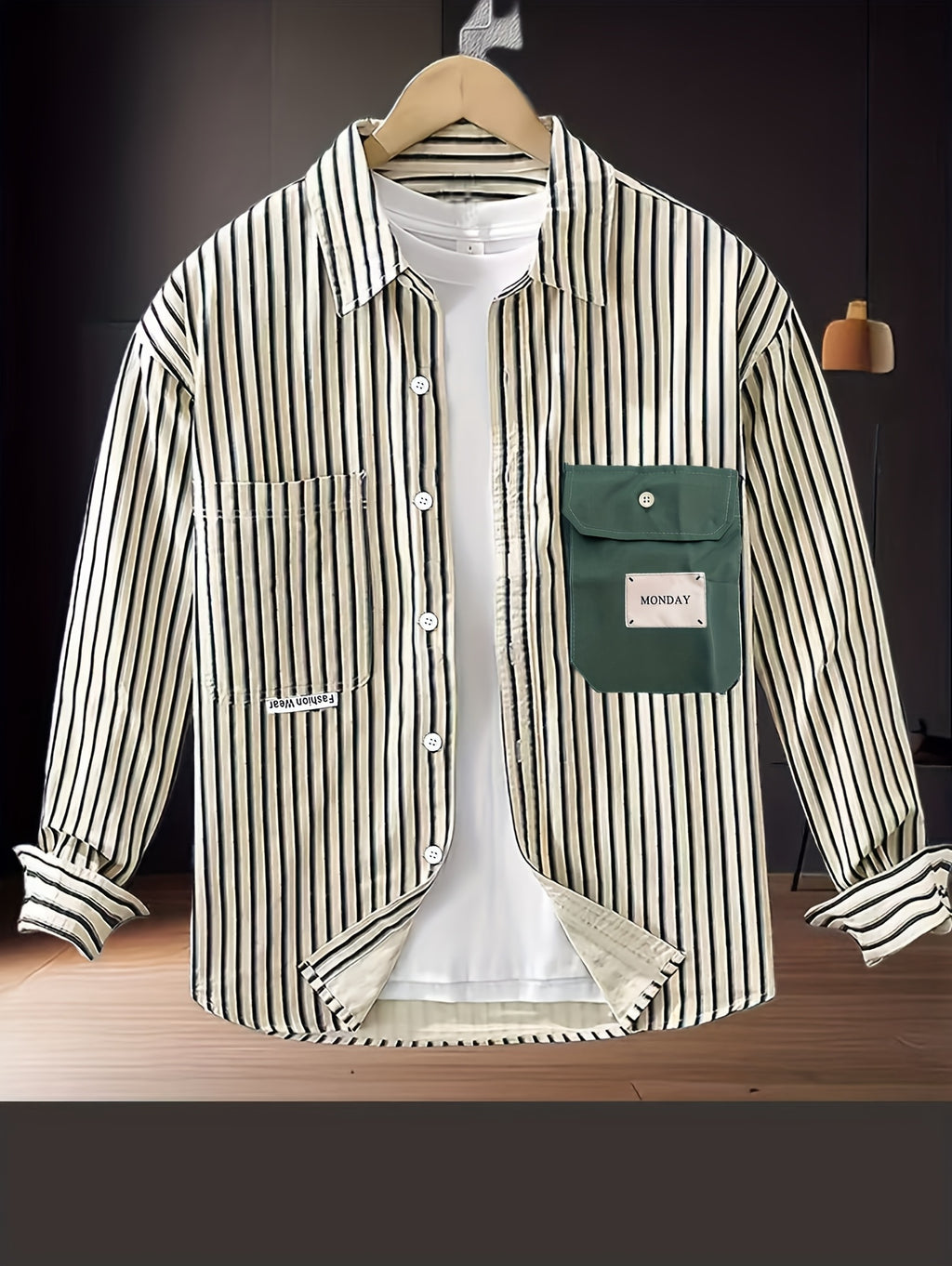 Camicia Uomo a Righe Verticali — Manica Lunga Stile Vintage
