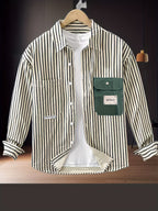 Camicia Uomo a Righe Verticali — Manica Lunga Stile Vintage