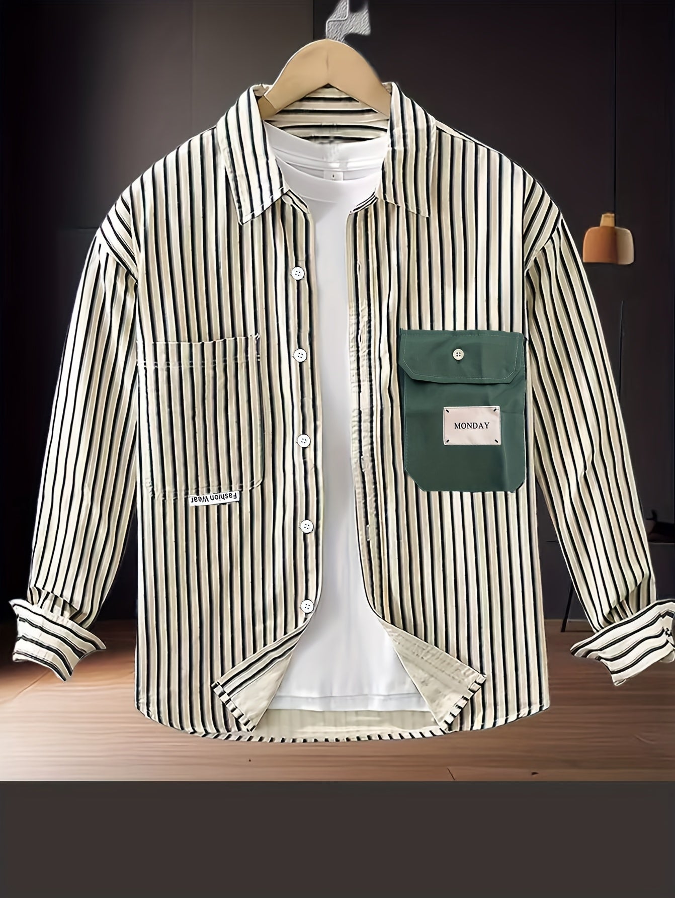 Camicia Uomo a Righe Verticali — Manica Lunga Stile Vintage