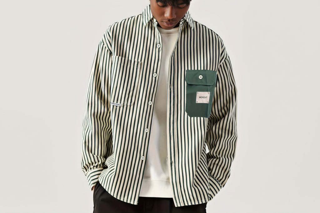 Camicia Uomo a Righe Verticali — Manica Lunga Stile Vintage