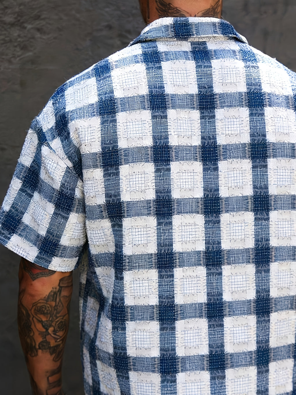 Camicia Uomo a Quadri Blu Manica Corta