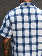 Camicia Uomo a Quadri Blu Manica Corta
