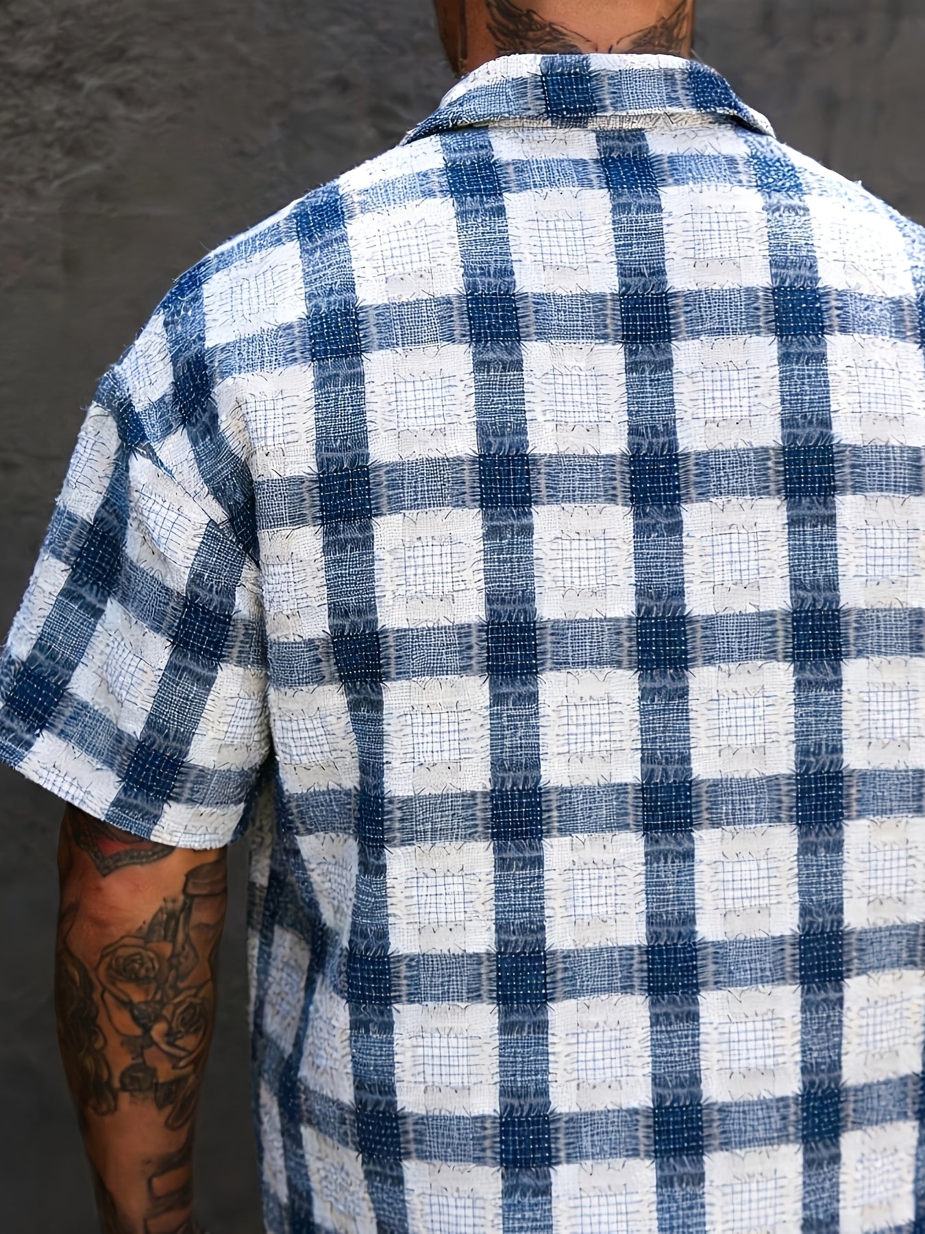 Camicia Uomo a Quadri Blu Manica Corta