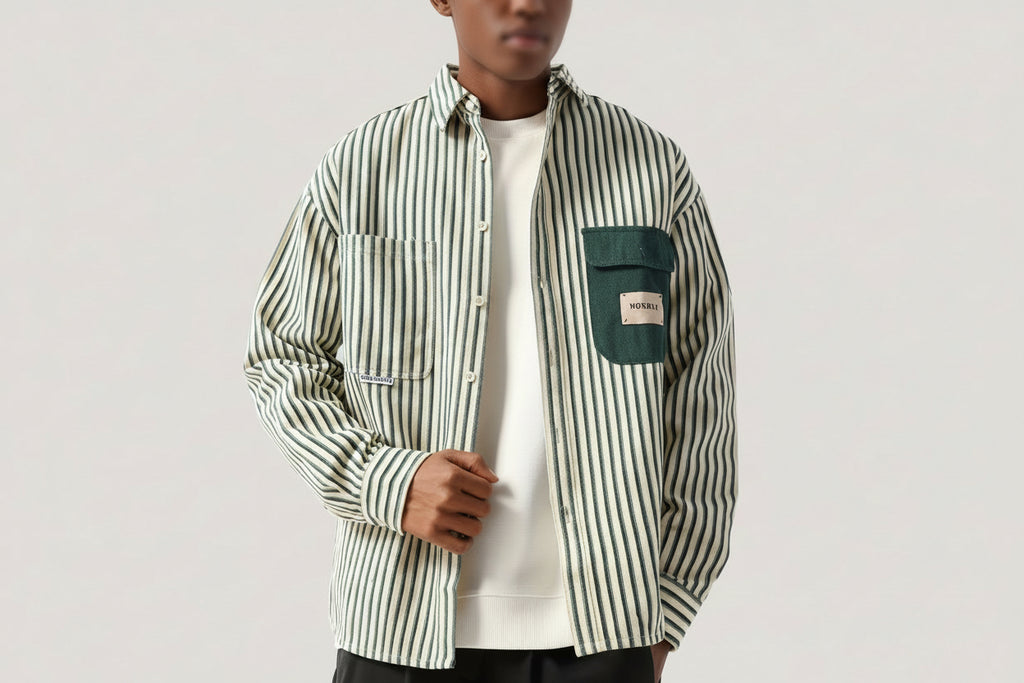 Camicia Uomo a Righe Verticali — Manica Lunga Stile Vintage