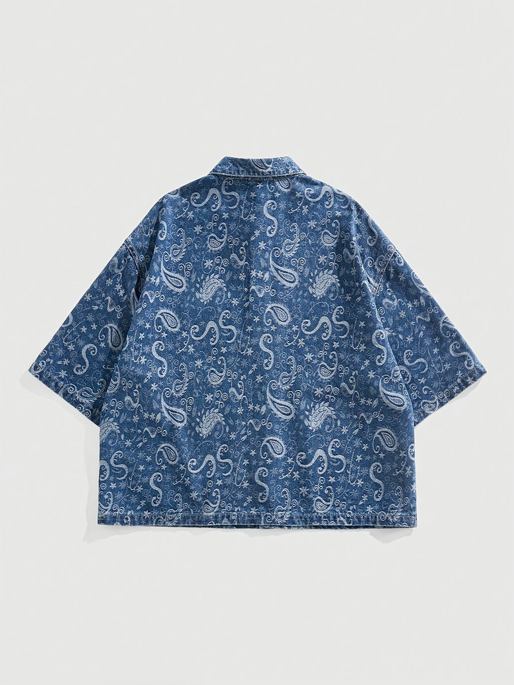 Camicia Uomo Denim Jacquard Manica Corta - Azzurro