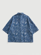 Camicia Uomo Denim Jacquard Manica Corta - Azzurro