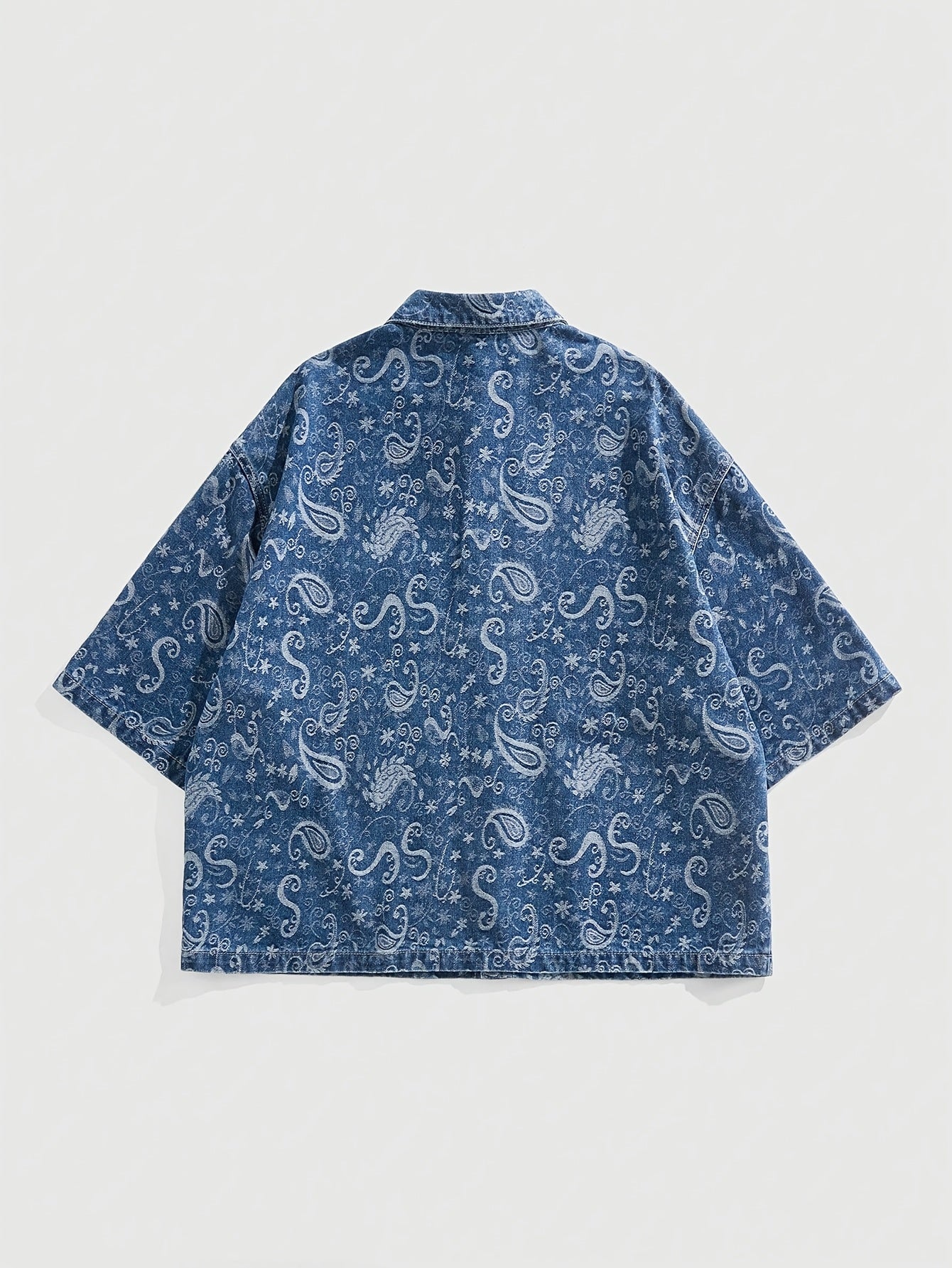 Camicia Uomo Denim Jacquard Manica Corta - Azzurro