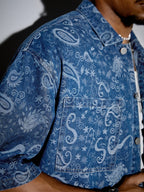 Camicia Uomo Denim Jacquard Manica Corta - Azzurro