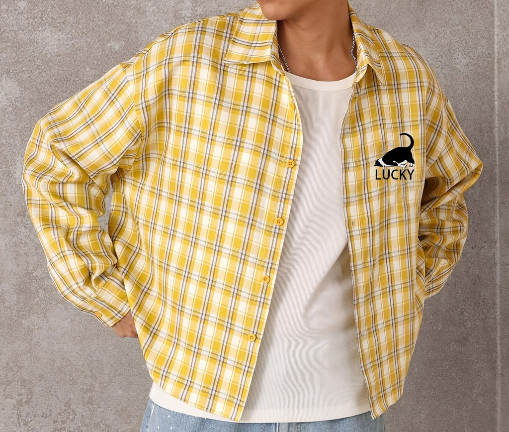 Camicia a Quadri Gialla Manica Lunga - Stile Streetwear Super Loose
