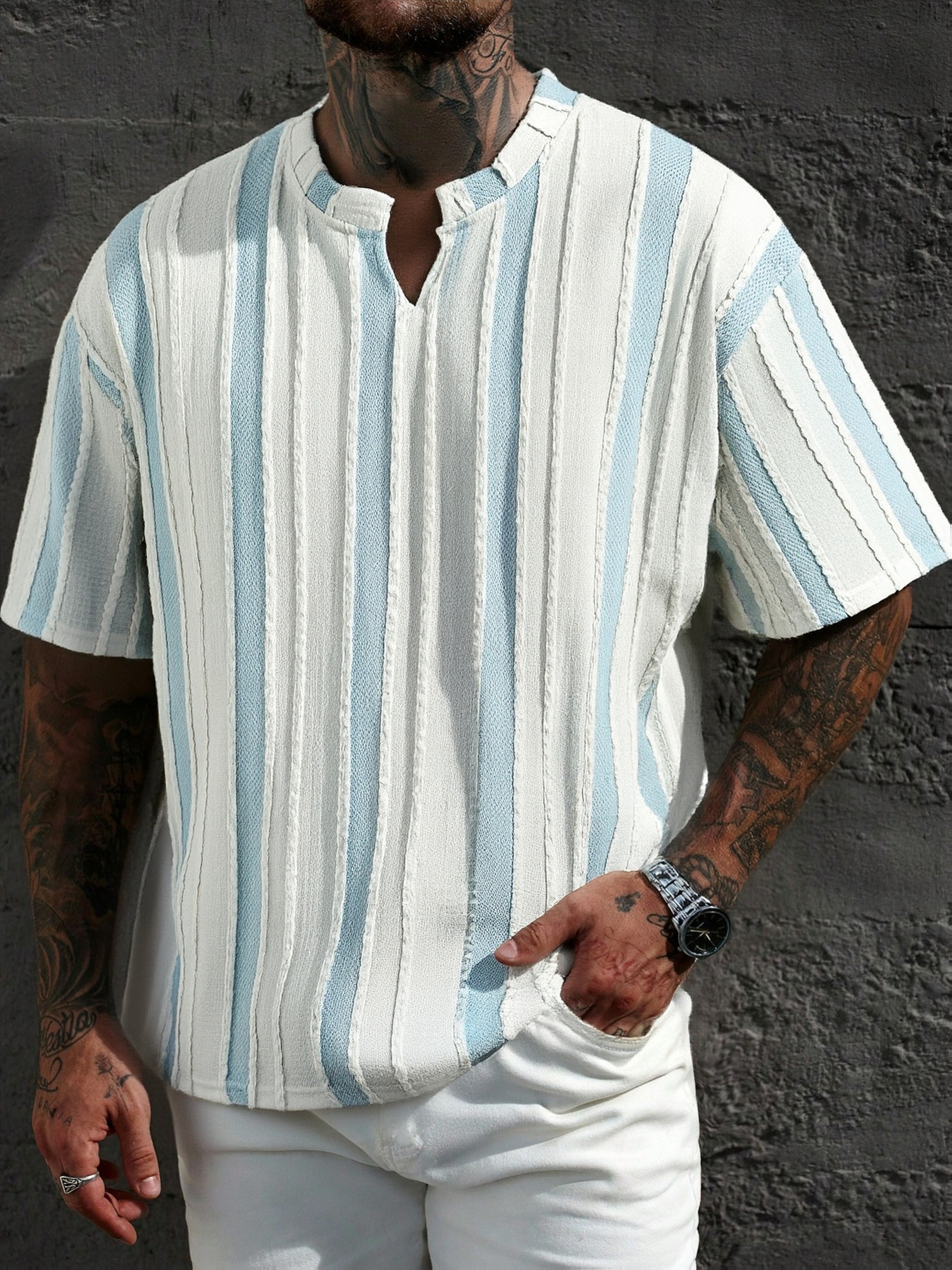 T-shirt a Righe Manica Corta