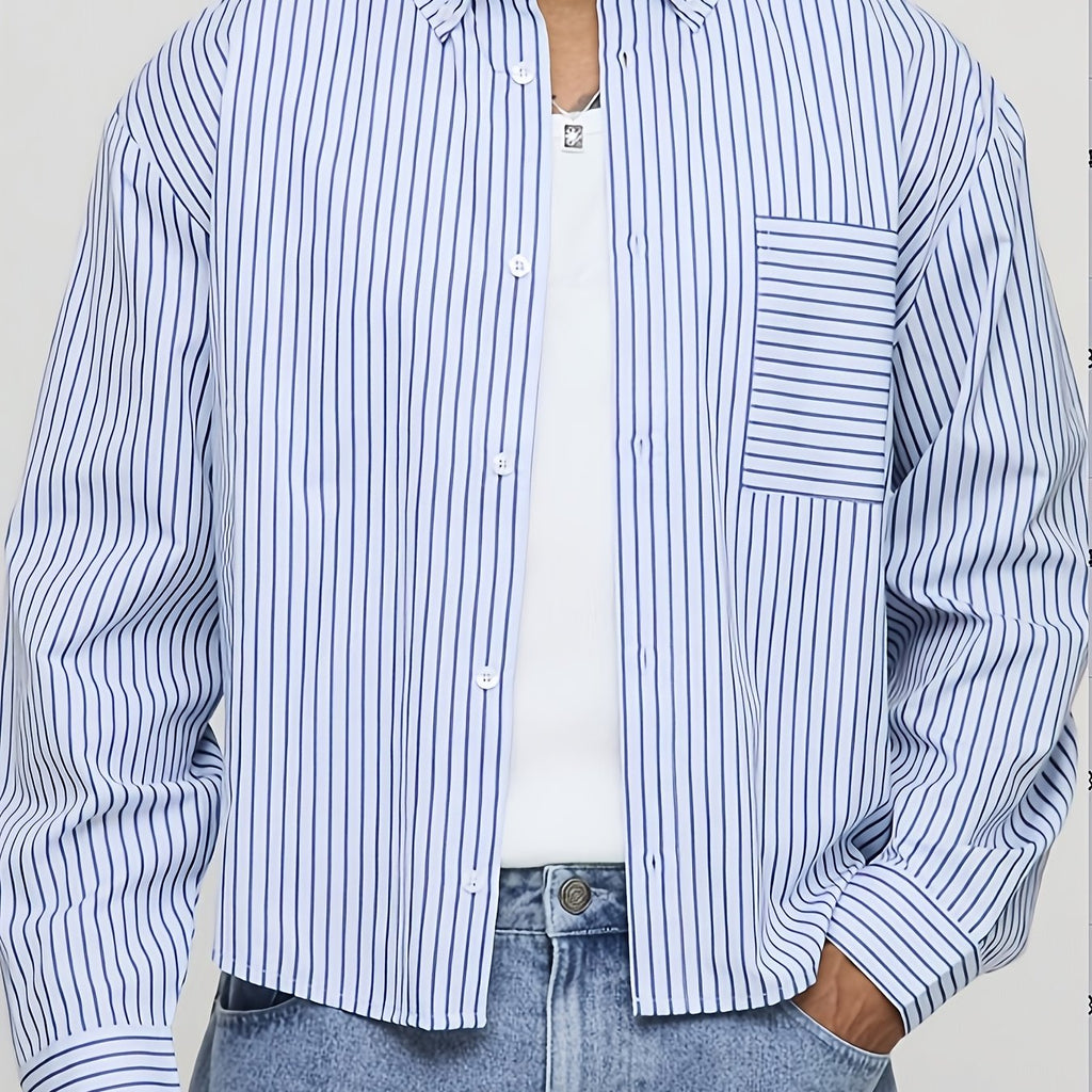 Camicia Uomo a Righe Azzurra - Super Loose Street Style