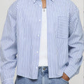 Camicia Uomo a Righe Azzurra - Super Loose Street Style
