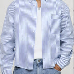 Camicia Uomo a Righe Azzurra - Super Loose Street Style