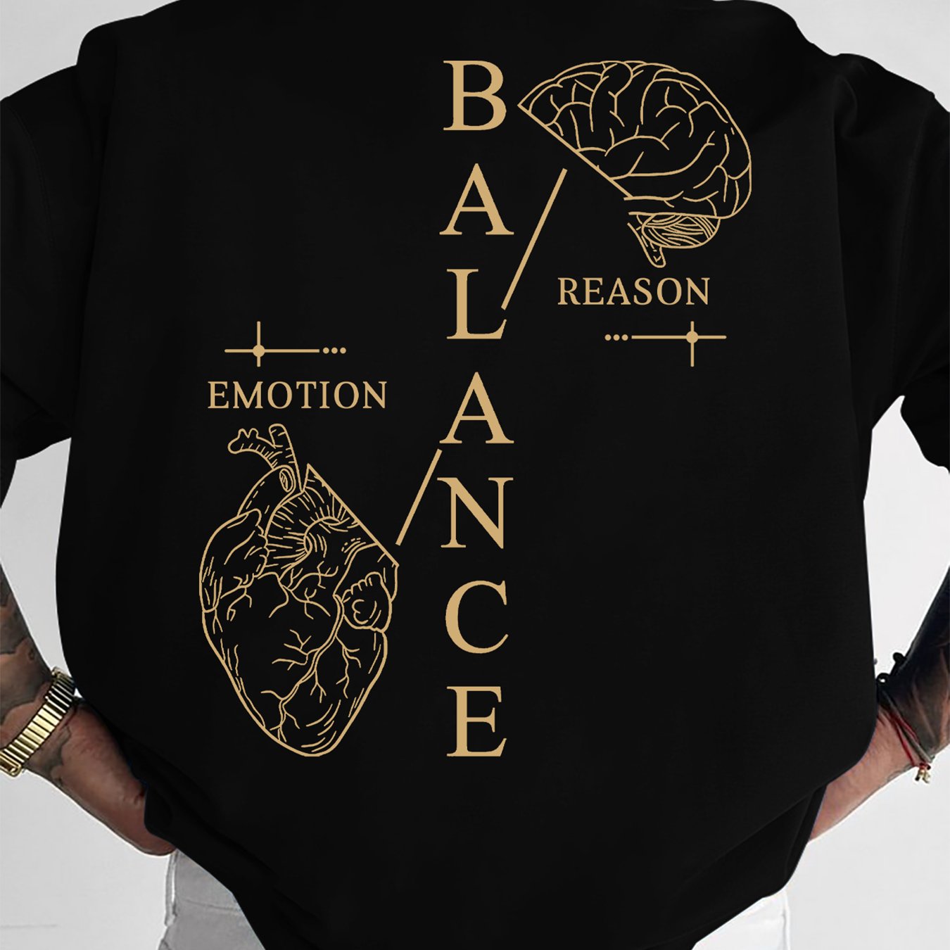 BALANCE Heart-Brain Themed Minimalist Style Men's T-Shirt