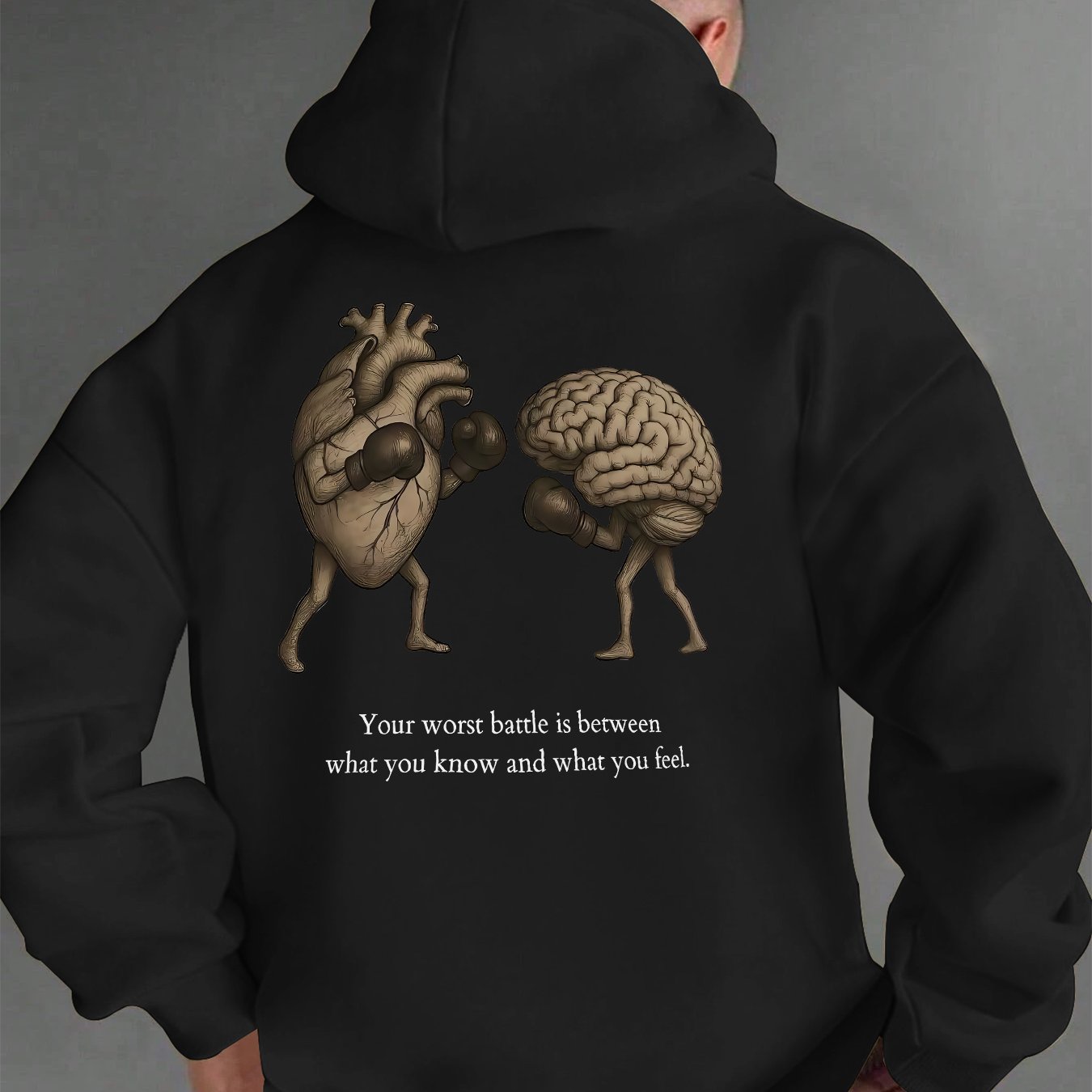 Men's Hoodie Featuring a 'Heart and Brain' Print