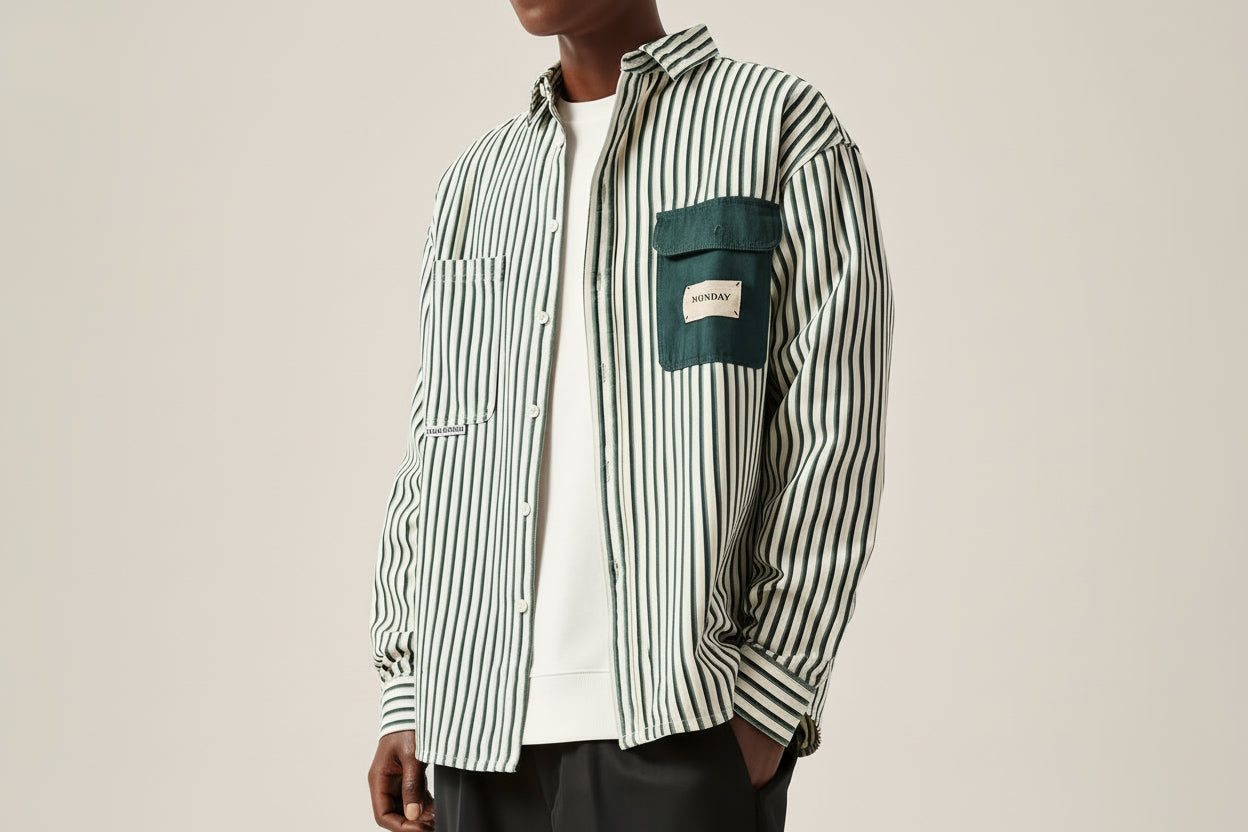 Camicia Uomo a Righe Verticali — Manica Lunga Stile Vintage