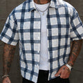 Camicia Uomo a Quadri Blu Manica Corta