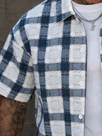 Camicia Uomo a Quadri Blu Manica Corta