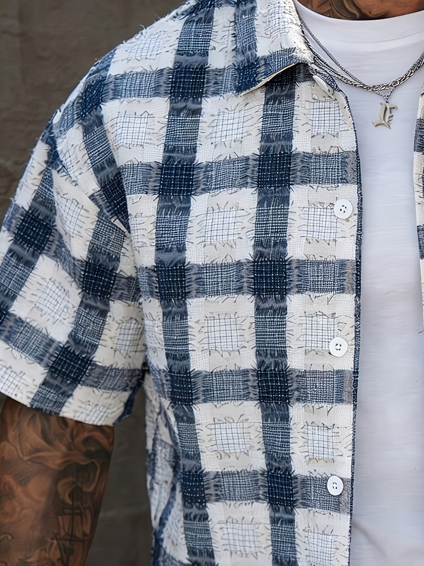 Camicia Uomo a Quadri Blu Manica Corta