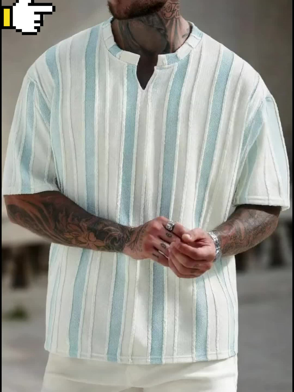 T-shirt a Righe Manica Corta