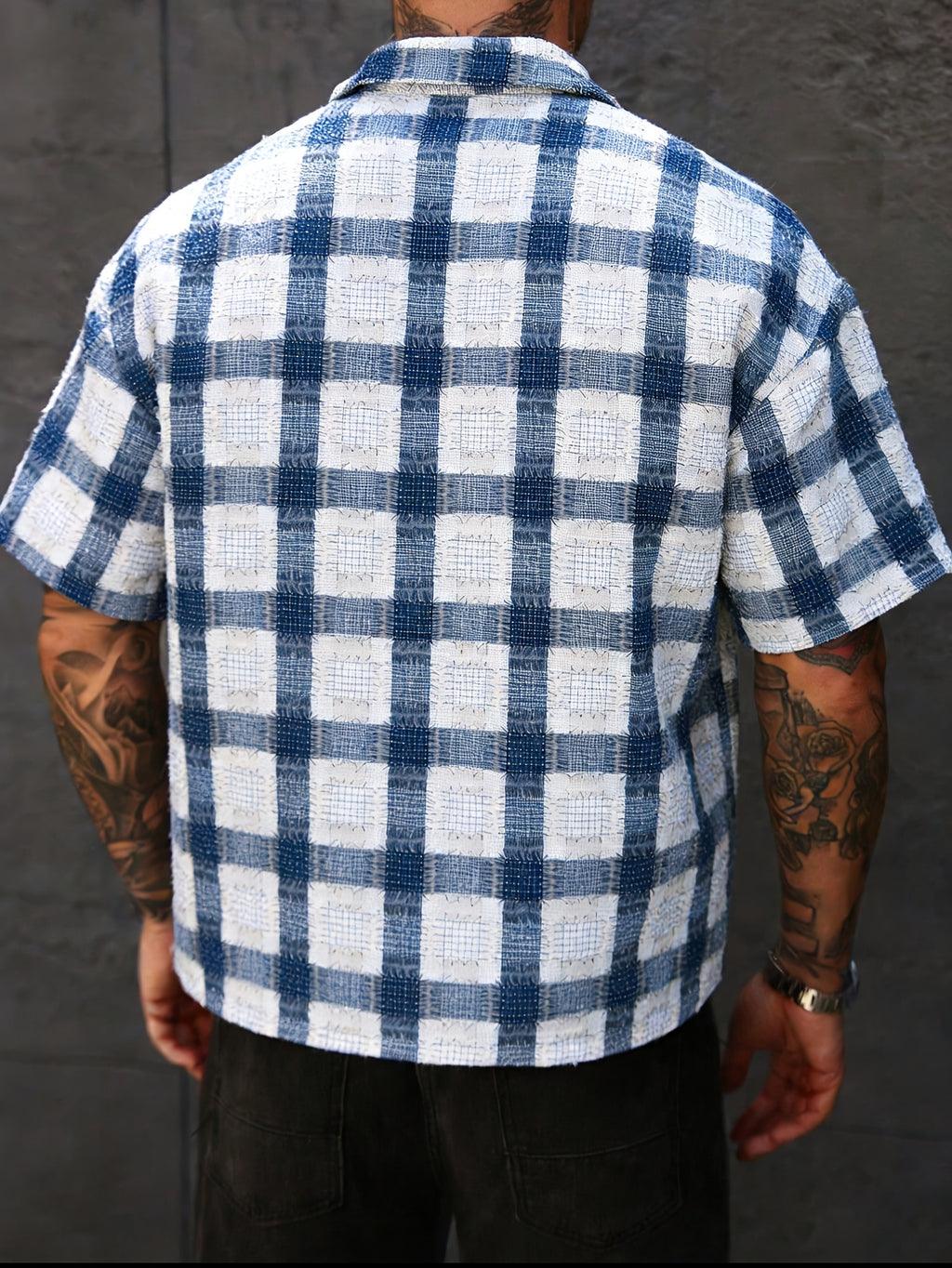 Camicia Uomo a Quadri Blu Manica Corta