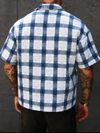Camicia Uomo a Quadri Blu Manica Corta
