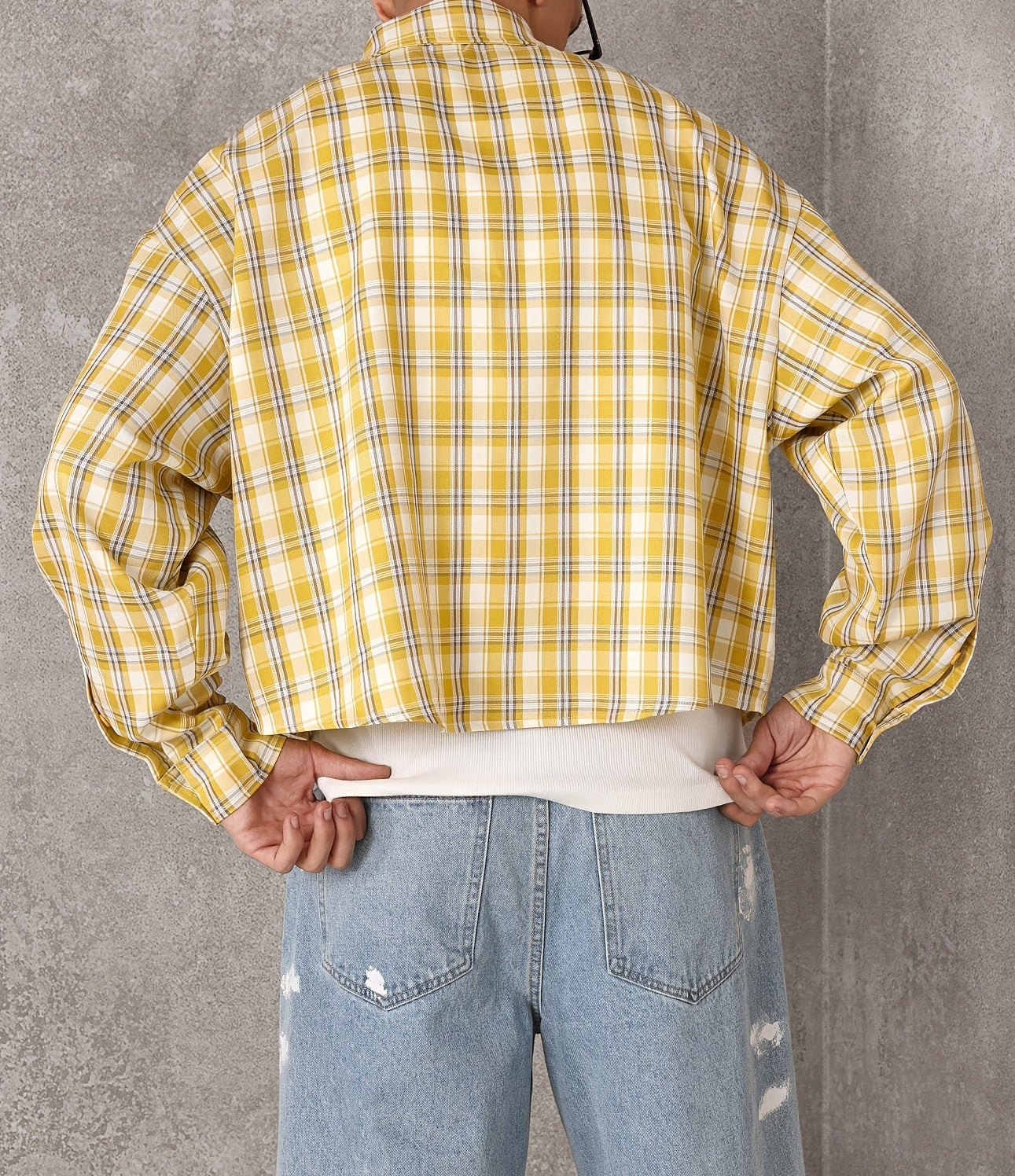 Camicia a Quadri Gialla Manica Lunga - Stile Streetwear Super Loose