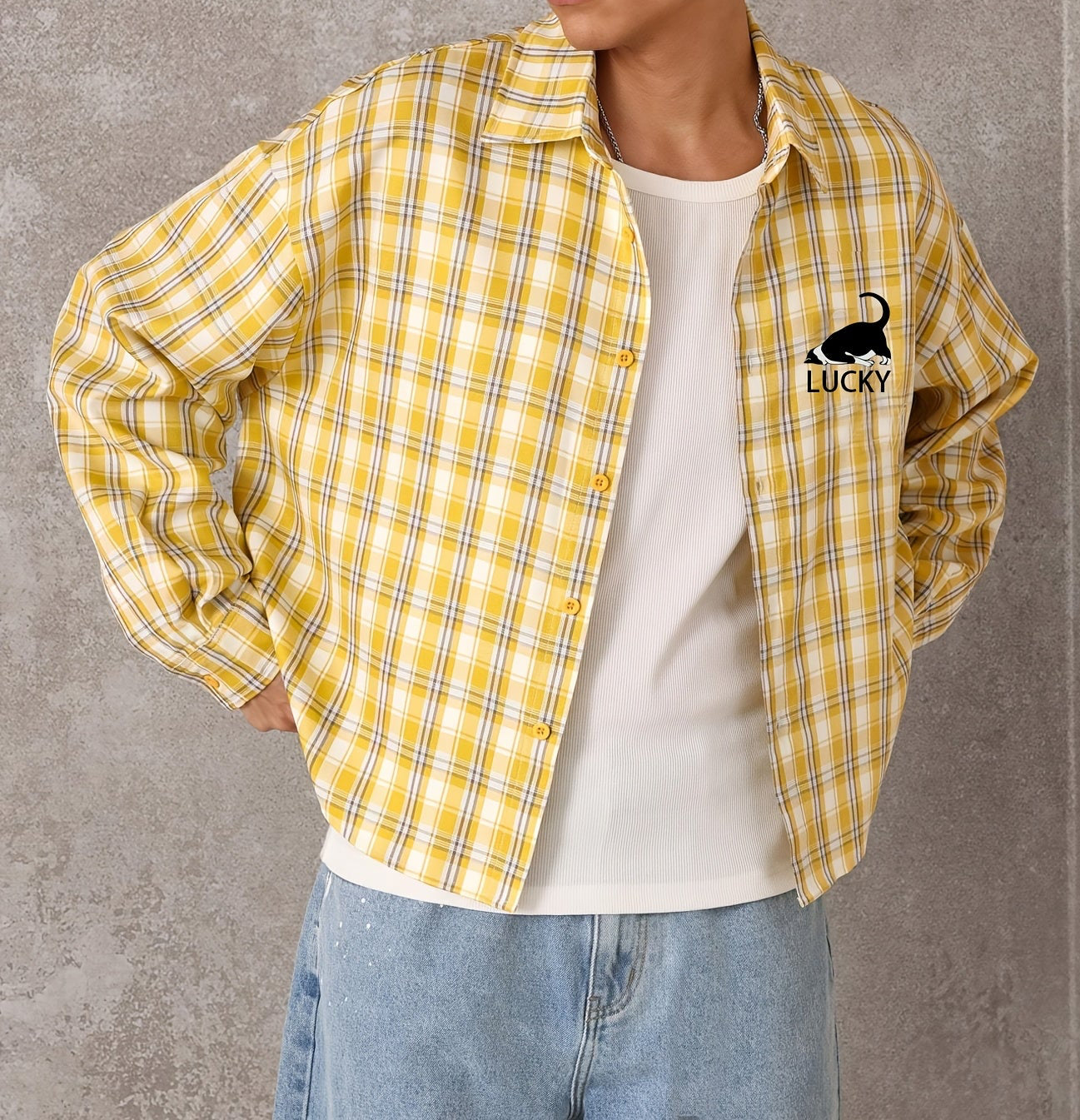 Camicia a Quadri Gialla Manica Lunga - Stile Streetwear Super Loose