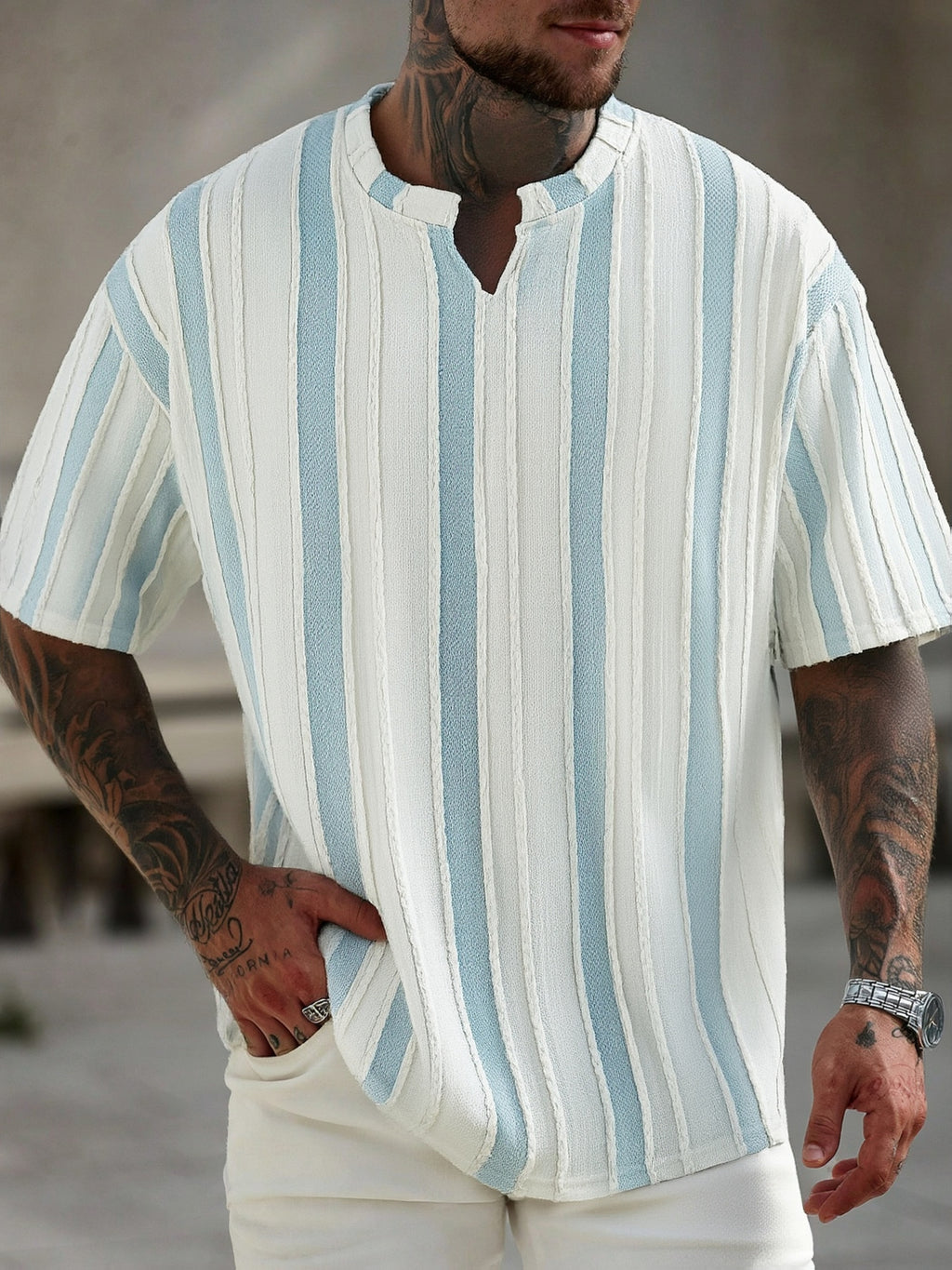 T-shirt a Righe Manica Corta