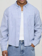 Camicia Uomo a Righe Azzurra - Super Loose Street Style