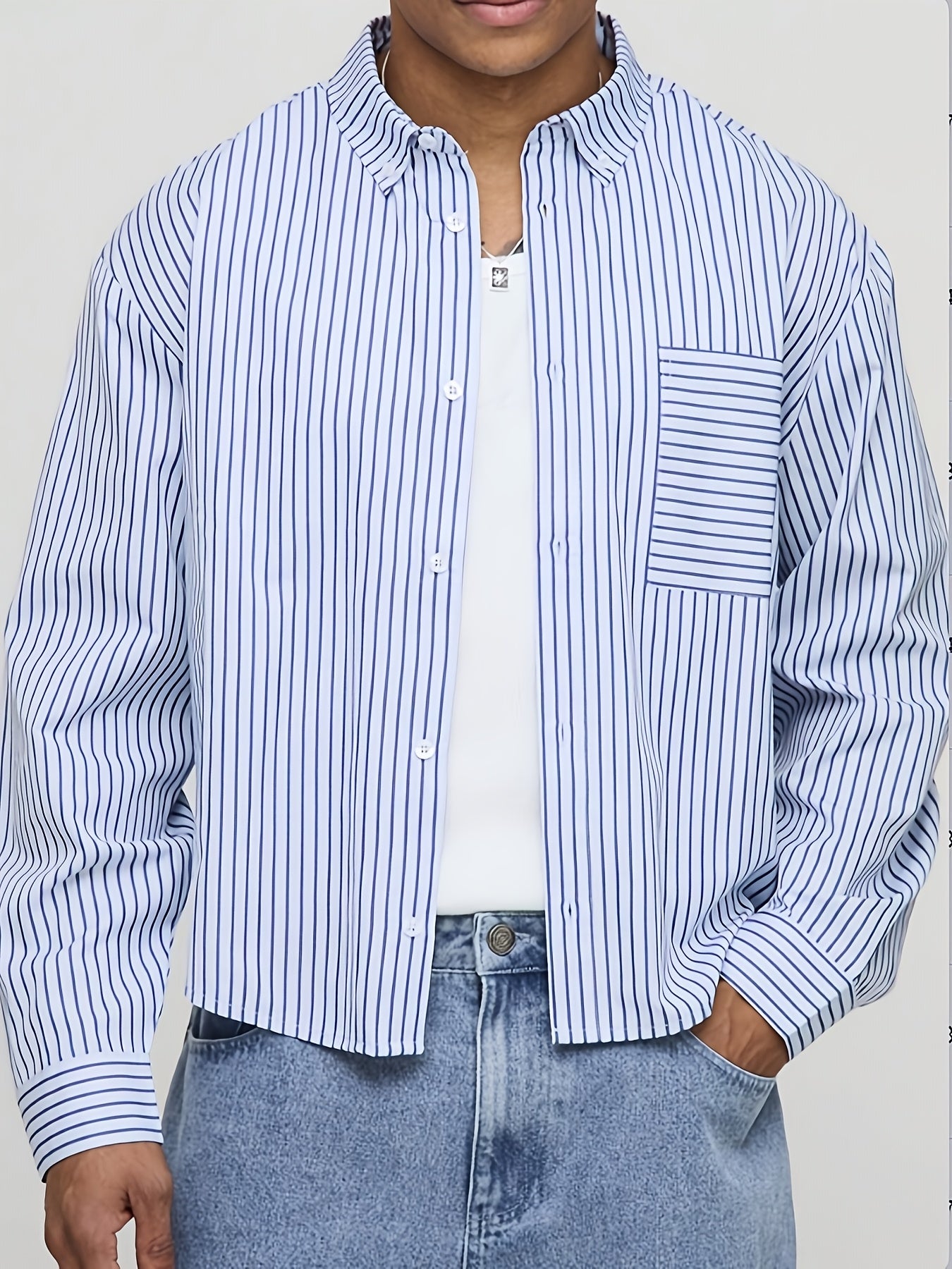 Camicia Uomo a Righe Azzurra - Super Loose Street Style