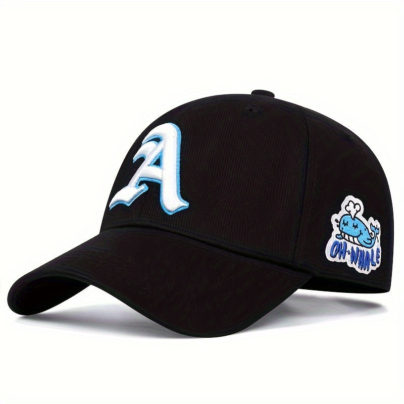 A-Letter Side Dolphin Baseball Cap, Adjustable and Sun-Protective
