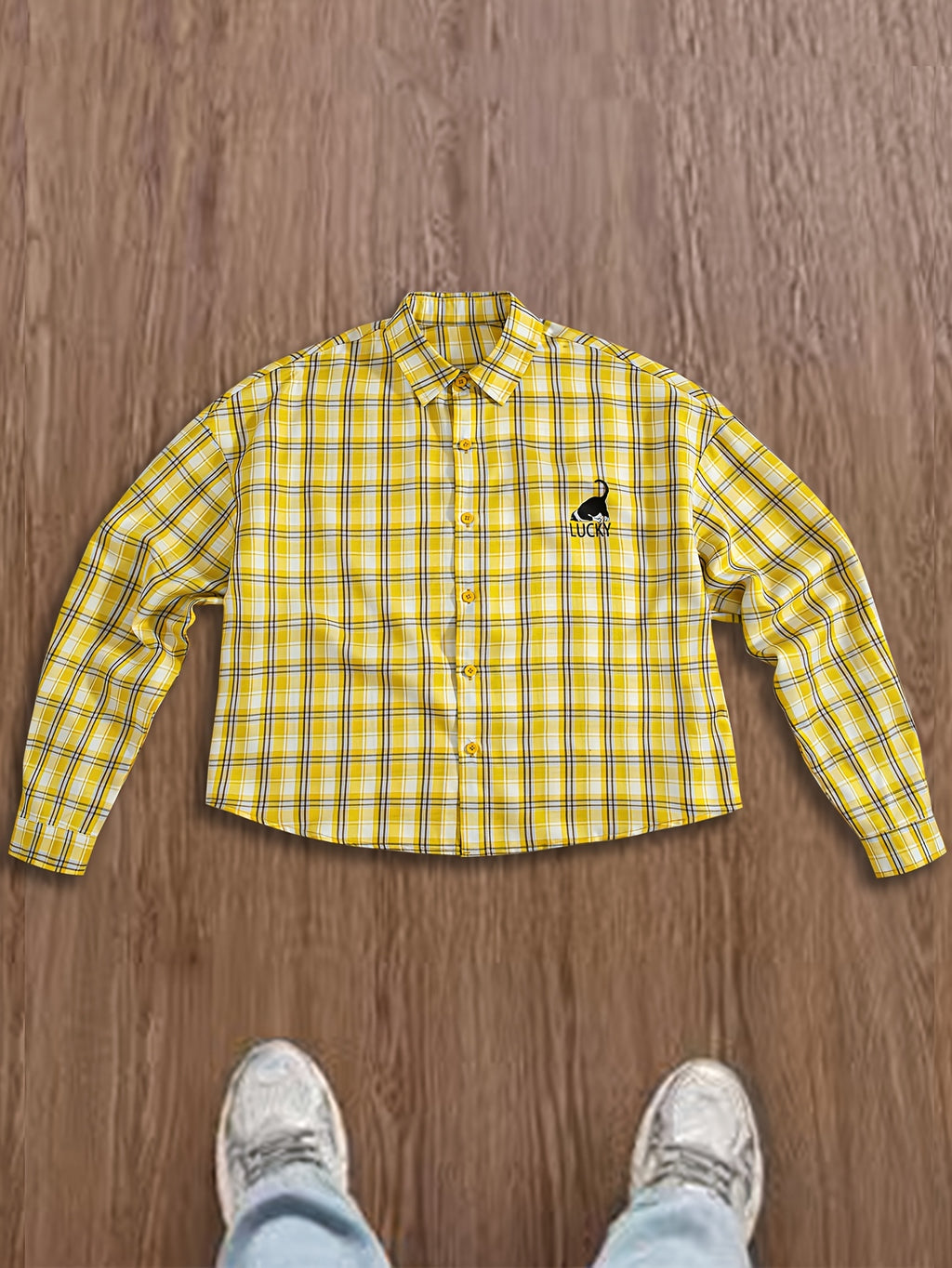 Camicia a Quadri Gialla Manica Lunga - Stile Streetwear Super Loose