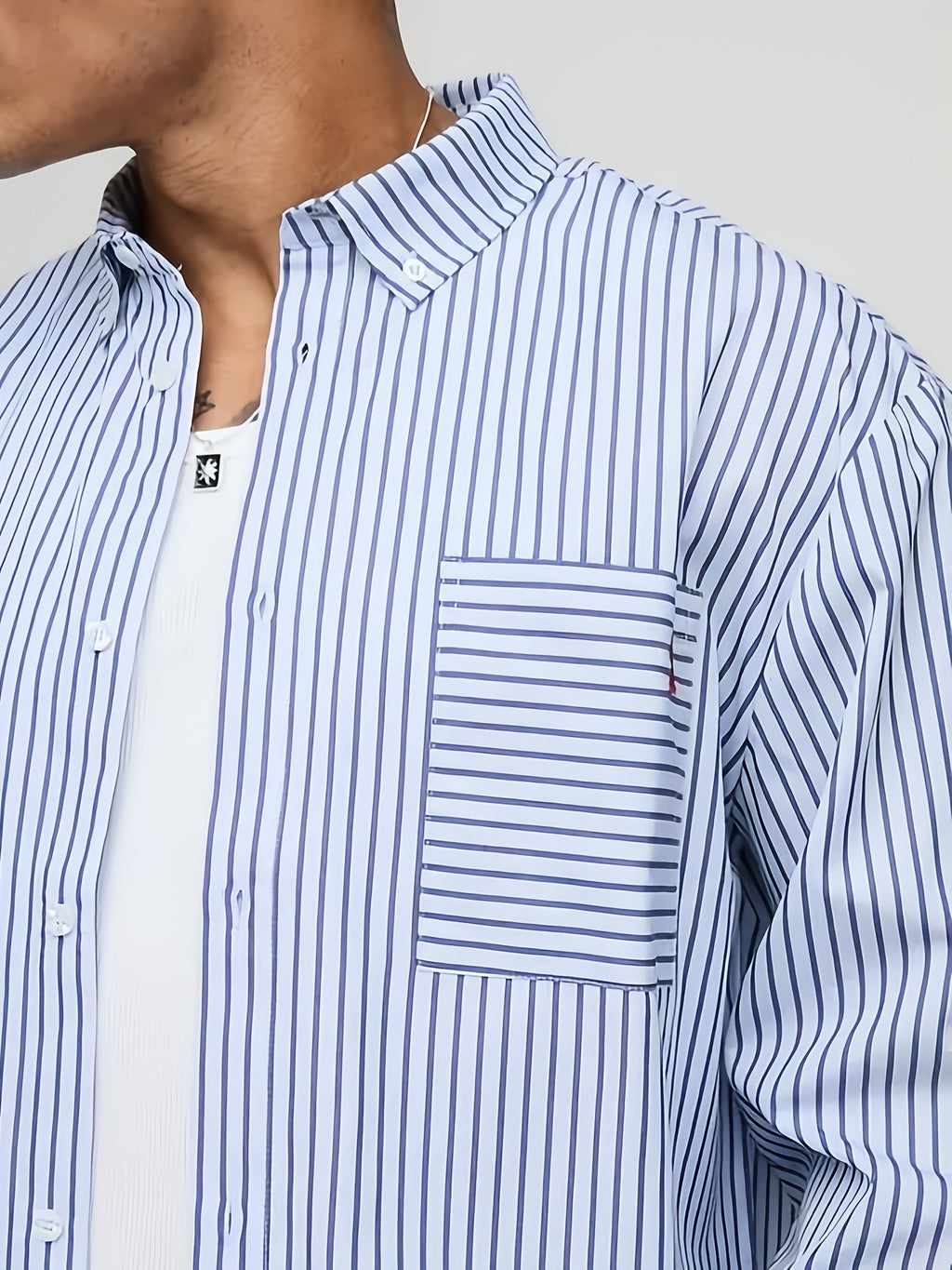 Camicia Uomo a Righe Azzurra - Super Loose Street Style