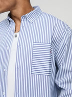 Camicia Uomo a Righe Azzurra - Super Loose Street Style