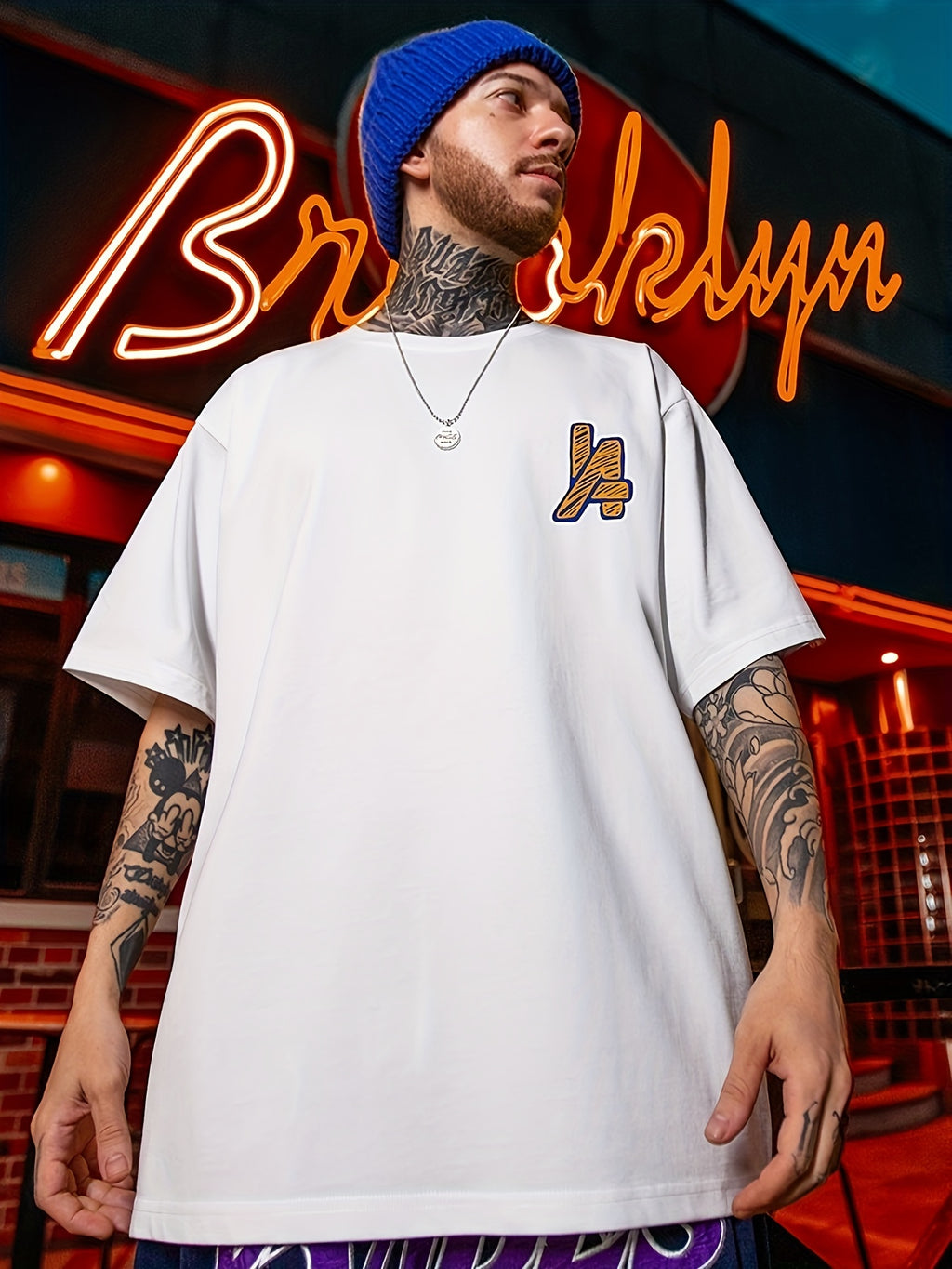 T-shirt Oversize Uomo Heavyweight - Stampa LA & Numero 4
